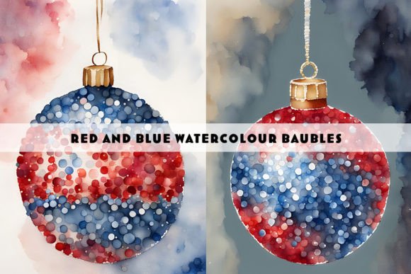 Blue & Red Christmas Baubles Watercolour for Festive Projects