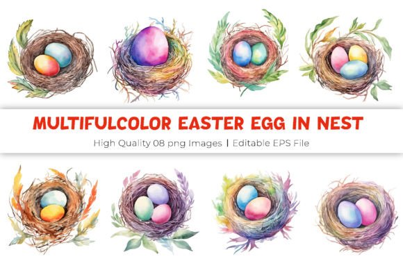 Infuse Springtime Joy: Multiple Color Easter Egg in a Nest Clipart