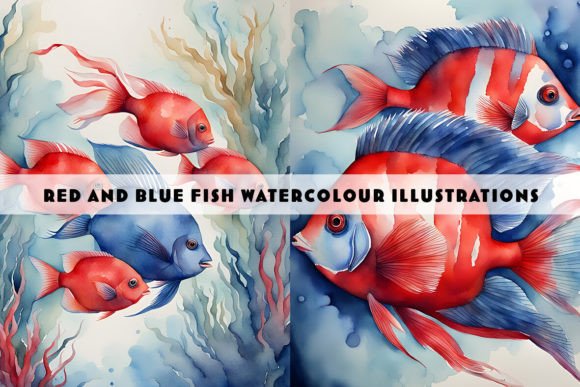 Red and Blue Fish Watercolour Duo: Vibrant Digital Art for Your Projects