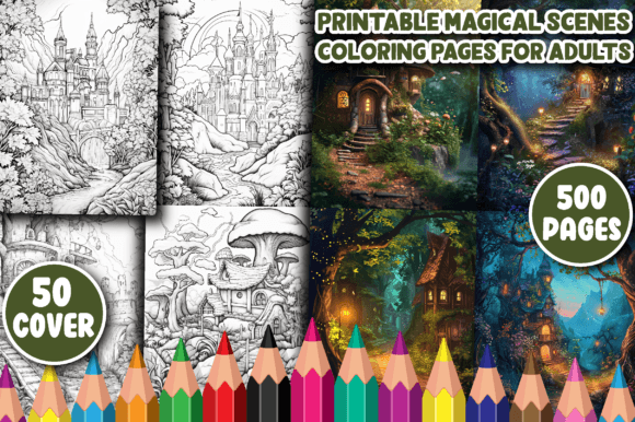 Unlock Imagination: 500 Printable Magical Scenes Color Pages for Adults