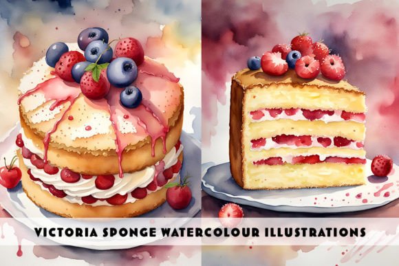 Victoria Sponge Cake Watercolour Duo: A Sweet Asset for Your Brand