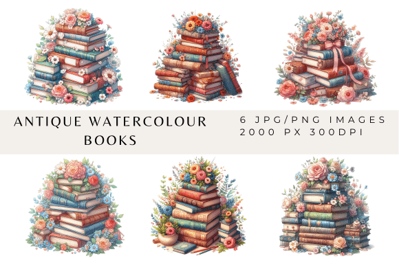 Watercolour Antique Books with Flowers: A Designer's Delight