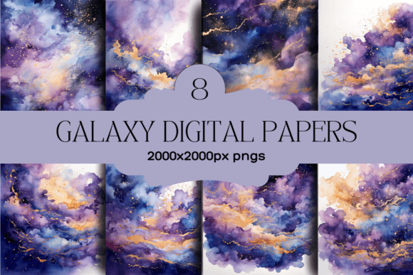 Watercolour Purple Galaxy Graphic Papers: A Cosmic Design Asset