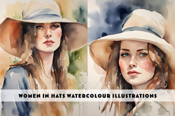 Woman in Hat Watercolour Duo: An Artistic Digital Asset